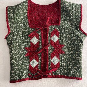 Vintage Quilted Pattern Tie Front Vest Tie Front Jacket